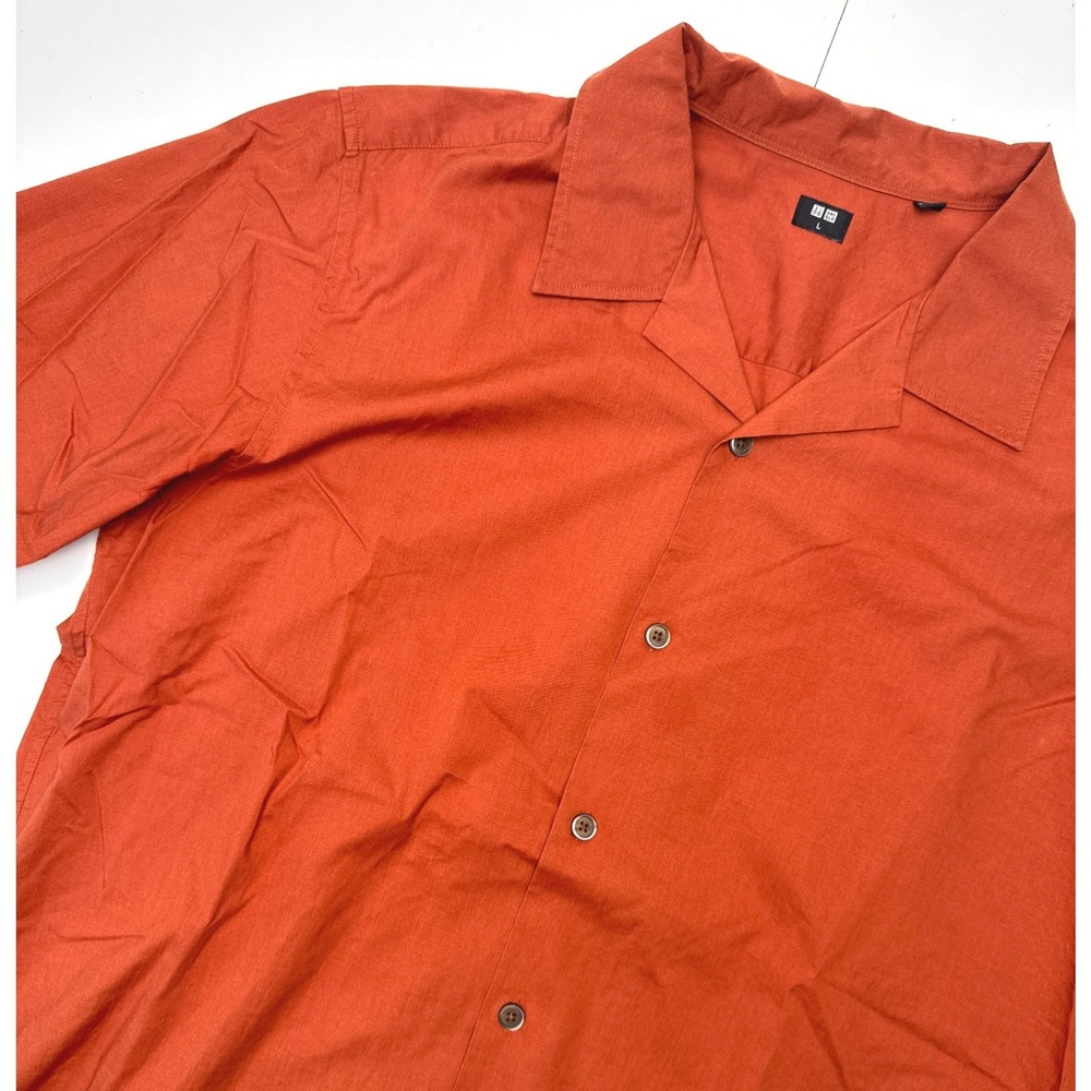 Uniqlo Mens Short Sleeve Camp Collar Shirt Burnt Orange Cotton Modal L 425106